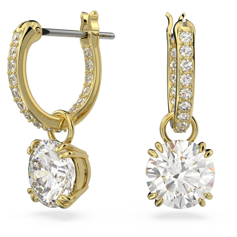 Swarovski Constella Drop Earrings Round Cut, White, Gold-Tone Plated 5638802