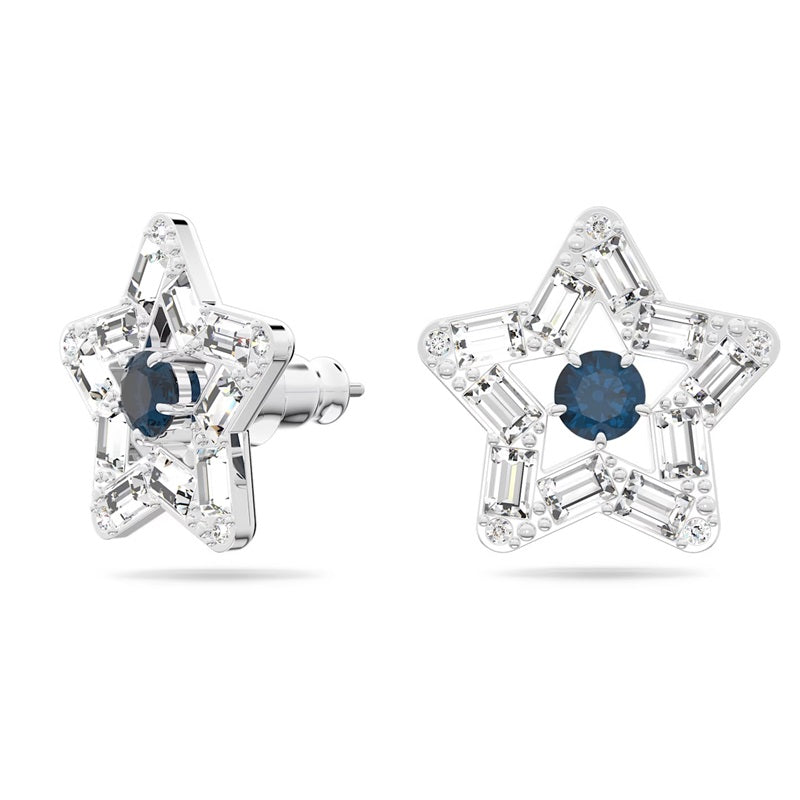 Swarovski Stella Stud Earrings Star, Blue, Rhodium Plated 5639188