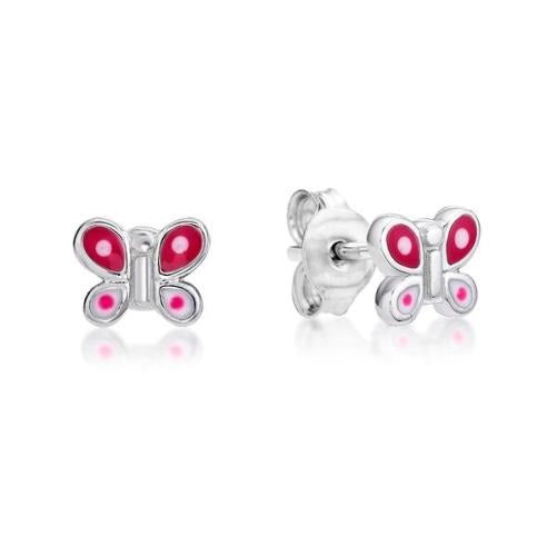 Parrys Jewellers Sterling Silver Butterfly Studs Red/White Spots
