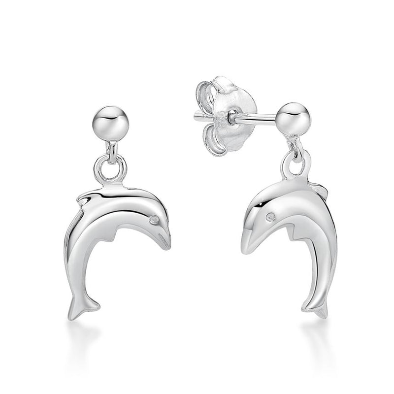 Parrys Jewellers Sterling Silver Dolphin Drop Ball Studs Polished