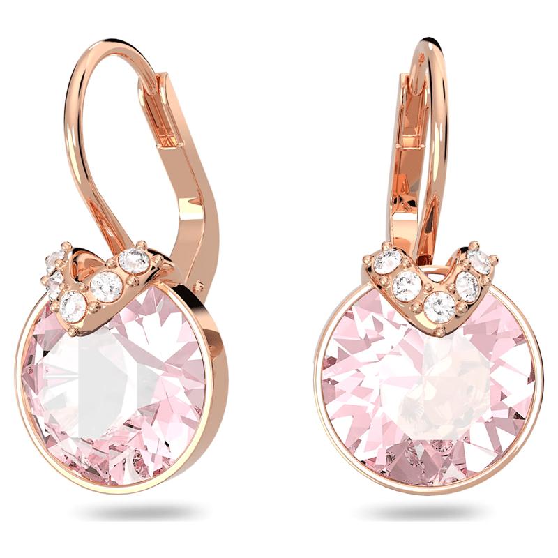 Swarovski Bella V Drop Earrings Round Cut, Pink, Rose Gold-Tone Plated 5662114