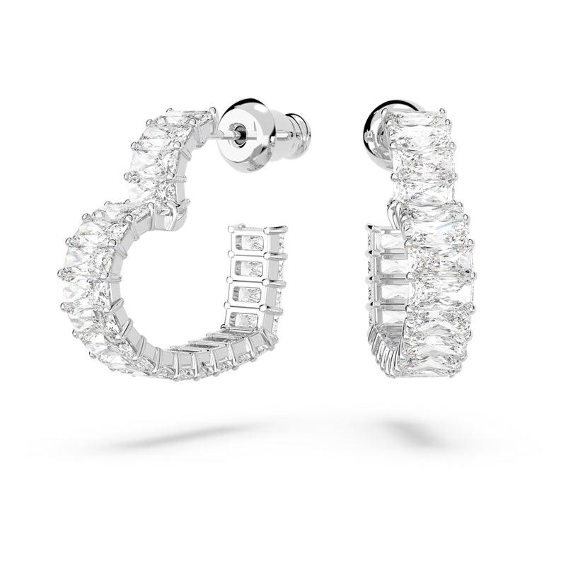 Swarovski Matrix Hoop Earrings Heart, Small, White, Rhodium Plated 5653170