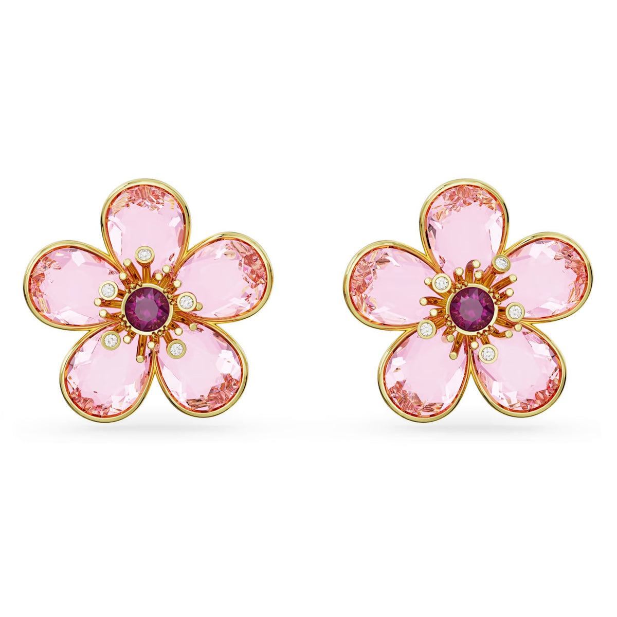 Swarovski Florere stud earrings Flower, Pink, Gold-tone plated 5656635