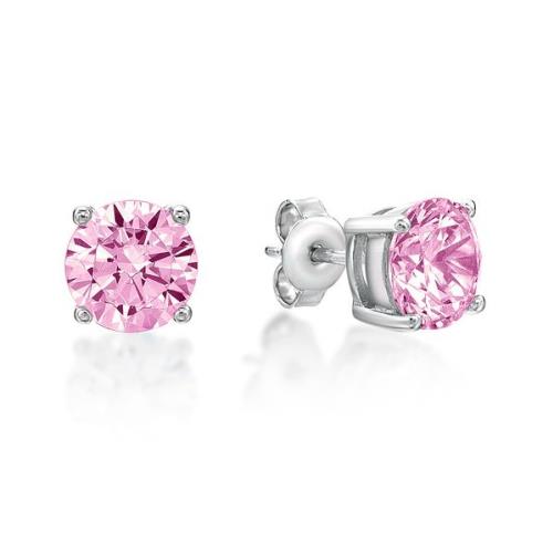 Parrys Jewellers Sterling Silver 5mm Round Pink Cubic Zirconia 4 Claw Stud Earrings - October Birthstone