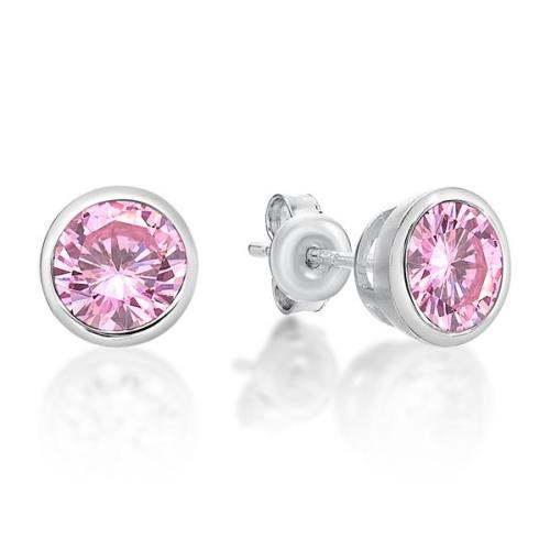 Parrys Jewellers Sterling Silver 5mm Round Pink Cubic Zirconia Bezel Stud Earrings - October Birthstone