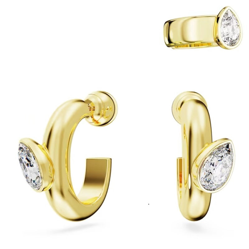 Swarovski Dextera hoop earrings with ear cuff Set (3), Pear cut, White, Gold-tone plated 5663262