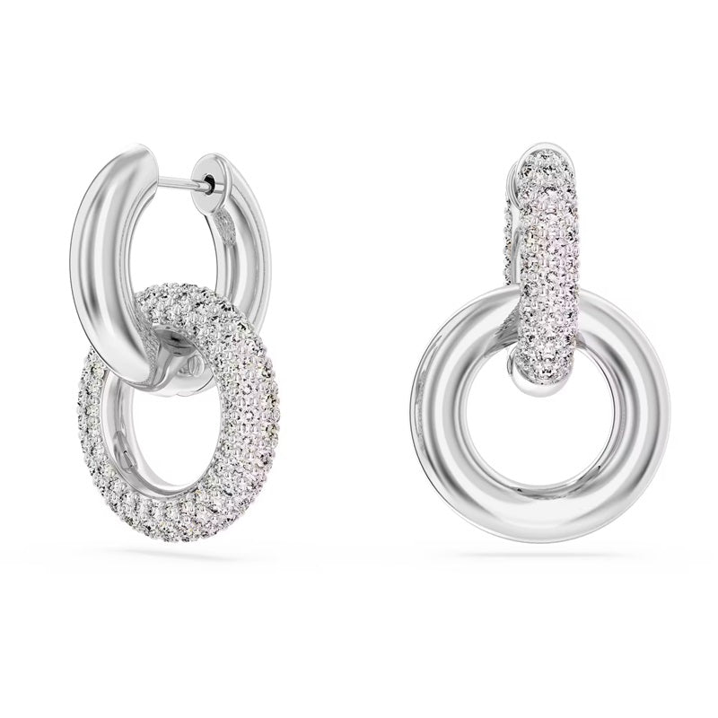 Swarovski Dextera hoop earrings, Interlocking loop, White, Rhodium plated 5671807