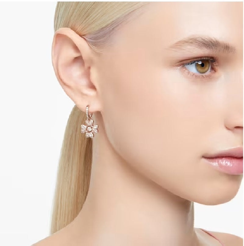 Swarovski Idyllia drop earrings Clover, White, Rose gold-tone plated 5674212