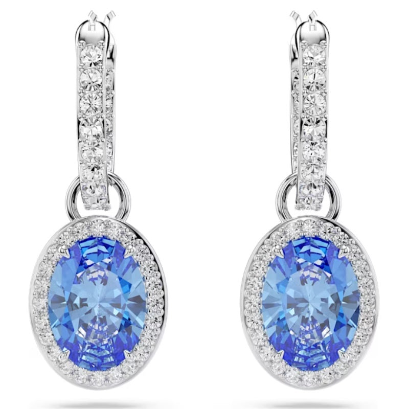 Swarovski Constella drop earrings Oval cut, Blue, Rhodium plated 5671817
