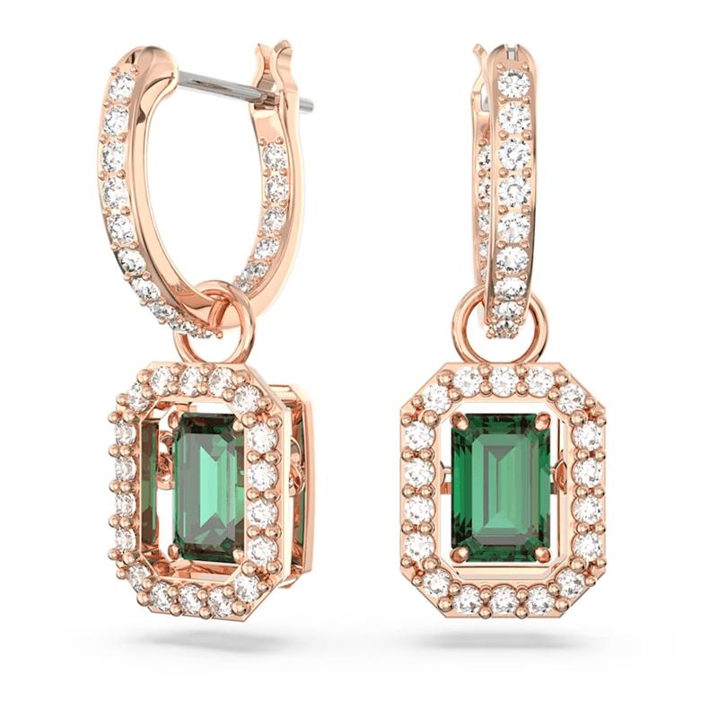 Swarovski Millenia drop earrings Octagon cut, Green, Rose gold-tone plated 5650068