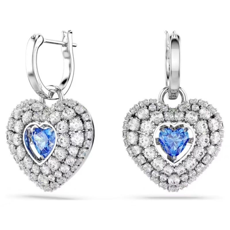 Swarovski Hyperbola drop earrings Heart, Blue, Rhodium plated 5680392