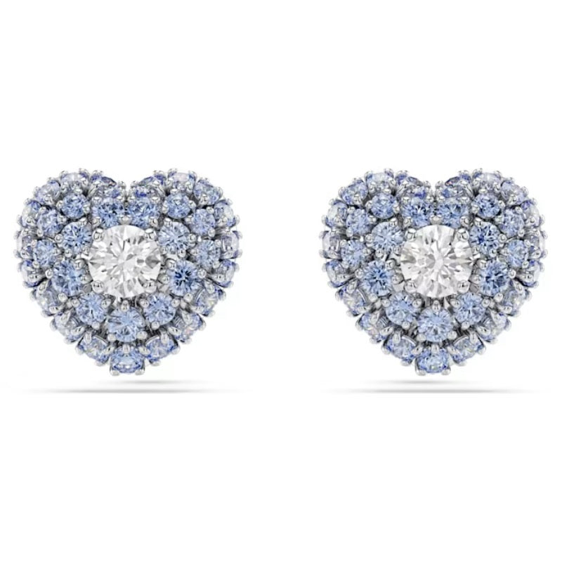 Swarovski Hyperbola stud earrings Heart, Blue, Rhodium plated 5683576