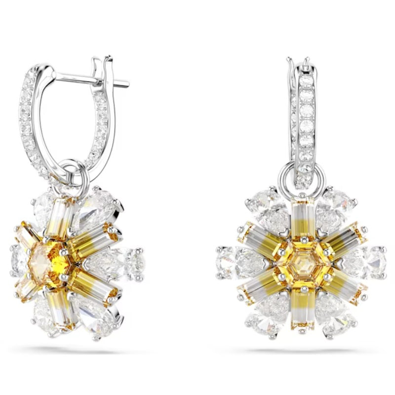 Swarovski Idyllia drop earrings Flower, Yellow, Rhodium plated 5683243