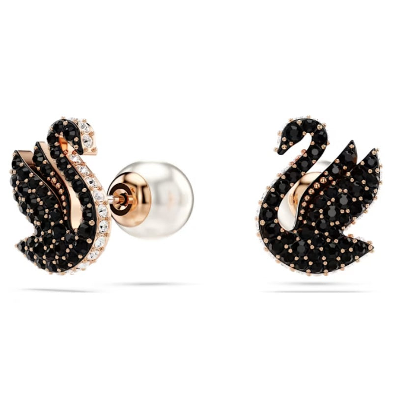 Swarovski Swan stud earrings Swan, Black, Rose gold-tone plated 5684608