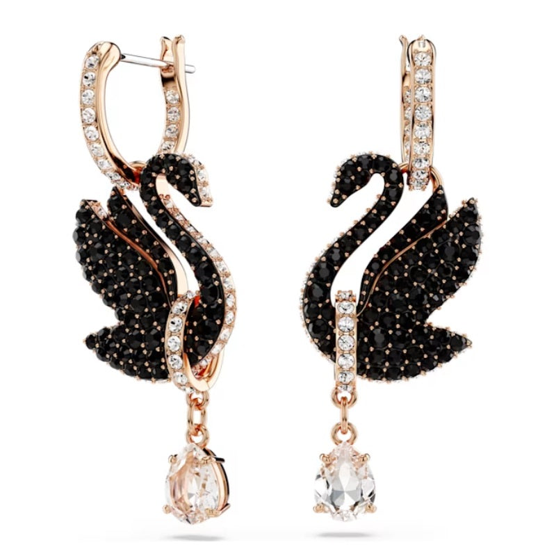 Swarovski Swan drop earrings Swan, Black, Rose gold-tone plated 5678047