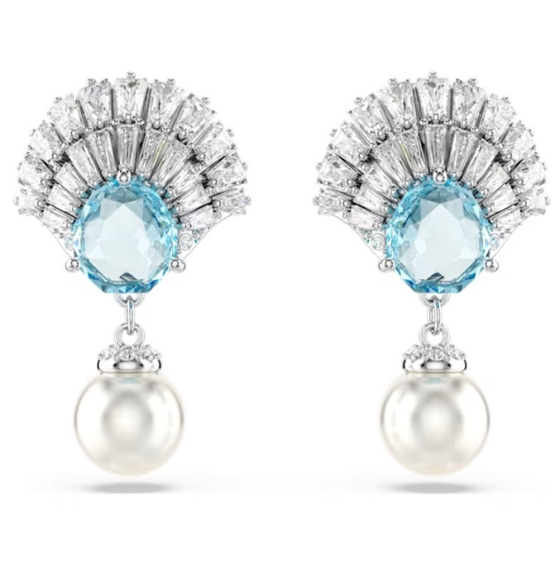 Swarovski Idyllia drop earrings Shell, Blue, Rhodium plated #5680301