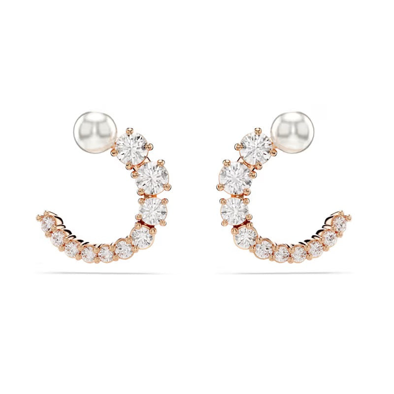 Swarovski Matrix hoop earrings Crystal pearl, Round cut, White, Rose gold-tone plated 5692264