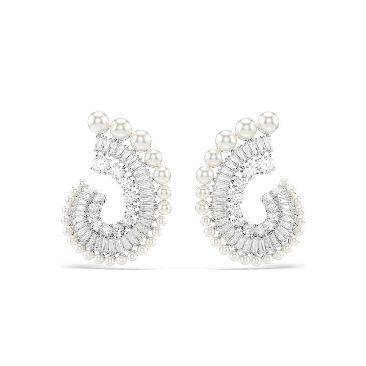 Swarovski Ariana Grande x Swarovski hoop earrings Crystal pearl, Baguette cut, White, Rhodium plated 5720869