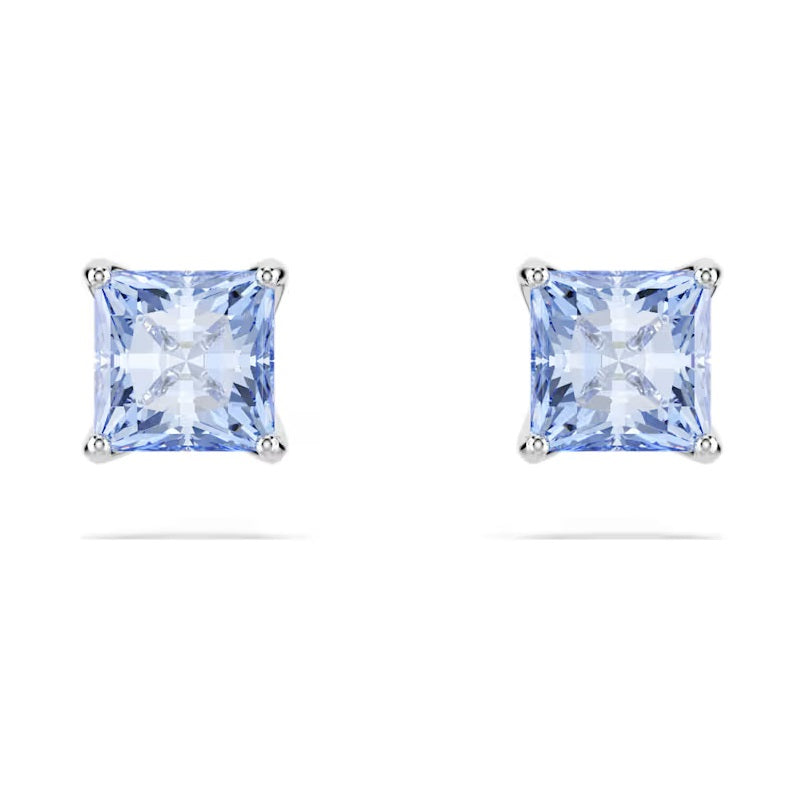 Swarovski Matrix stud earrings Square cut, Blue, Rhodium plated 5723561