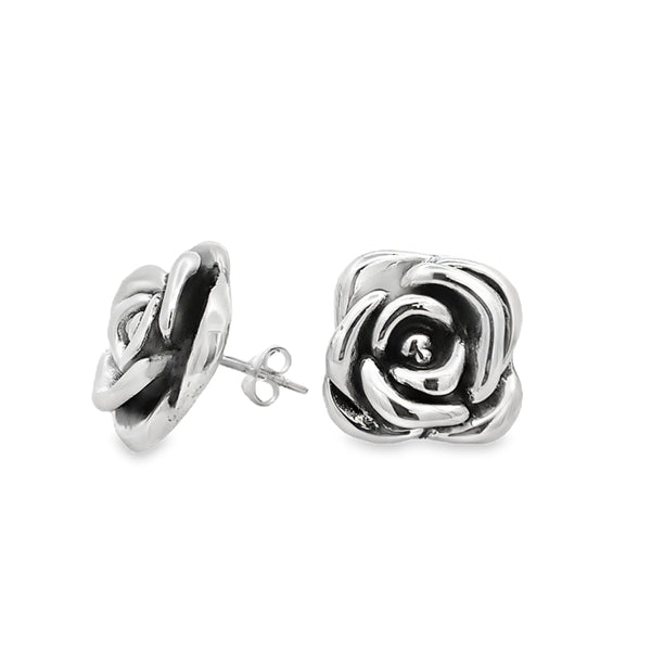 Parrys Jewellers Sterling Silver Large Rose Stud Earrings