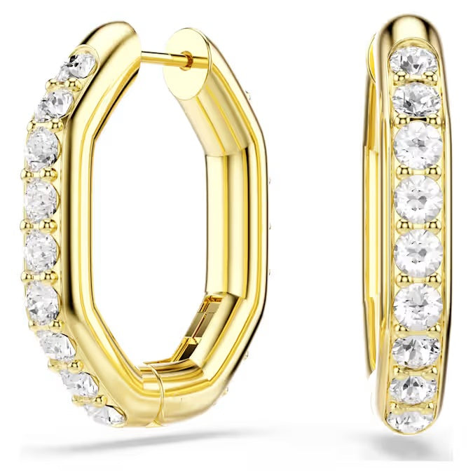 Swarovski Dextera hoop earrings Octagon shape, Round cut, White, Gold-tone plated 5724584