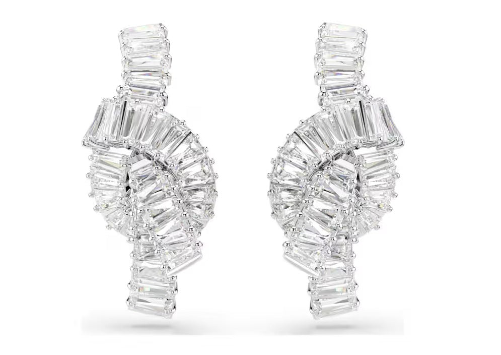 Swarovski Matrix earrings Baguette cut, Knot, White, Rhodium plated 5727040