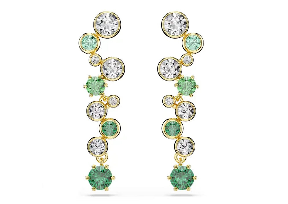 Swarovski Constella drop earrings Mixed cuts, Green, Gold-tone plated 5732248
