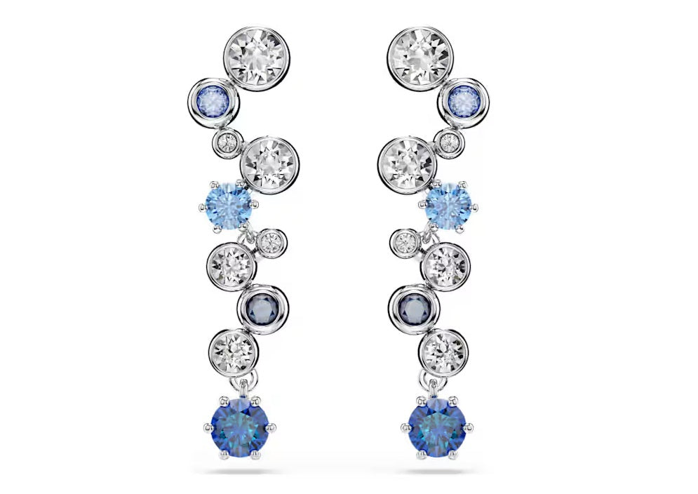 Swarovski Constella drop earrings Mixed cuts, Blue, Rhodium plated 5732775
