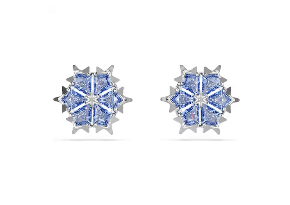 Swarovski Magic stud earrings Snowflake, Blue, Rhodium plated 5734242