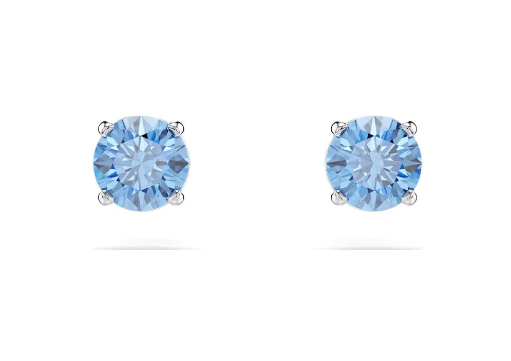 Swarovski Stilla Attract stud earrings Round cut, Blue, Rhodium plated 5734250