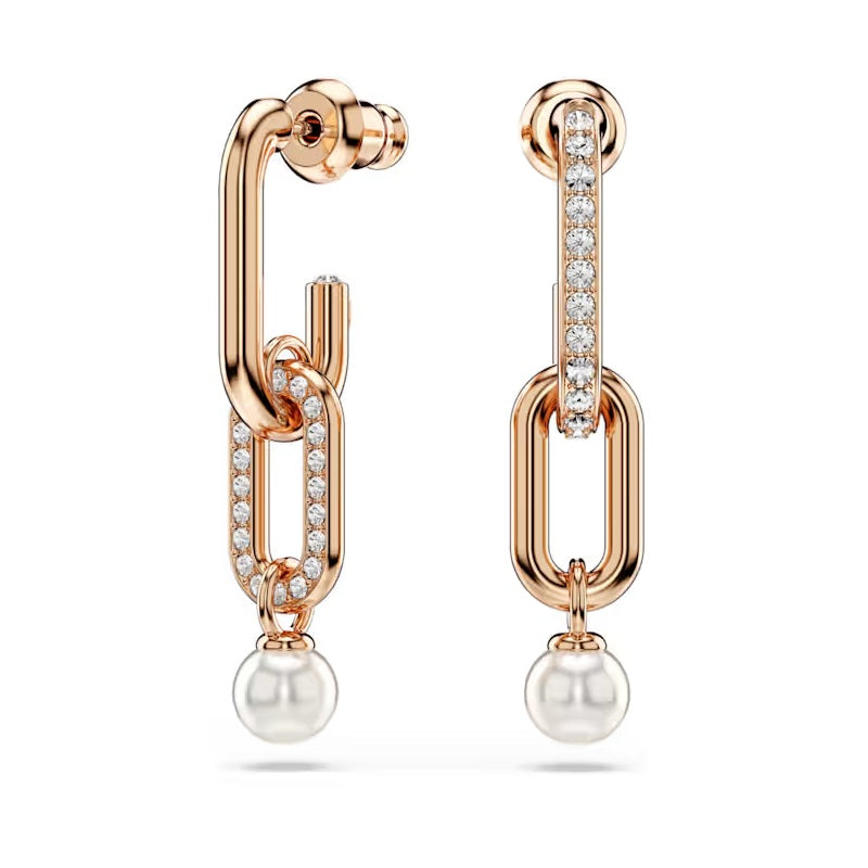 Swarovski Constella drop earrings Crystal pearl, Round cut, White, Rose gold-tone plated 5728585
