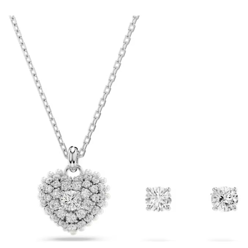 Swarovski Hyperbola set Heart, White, Rhodium plated 5684383